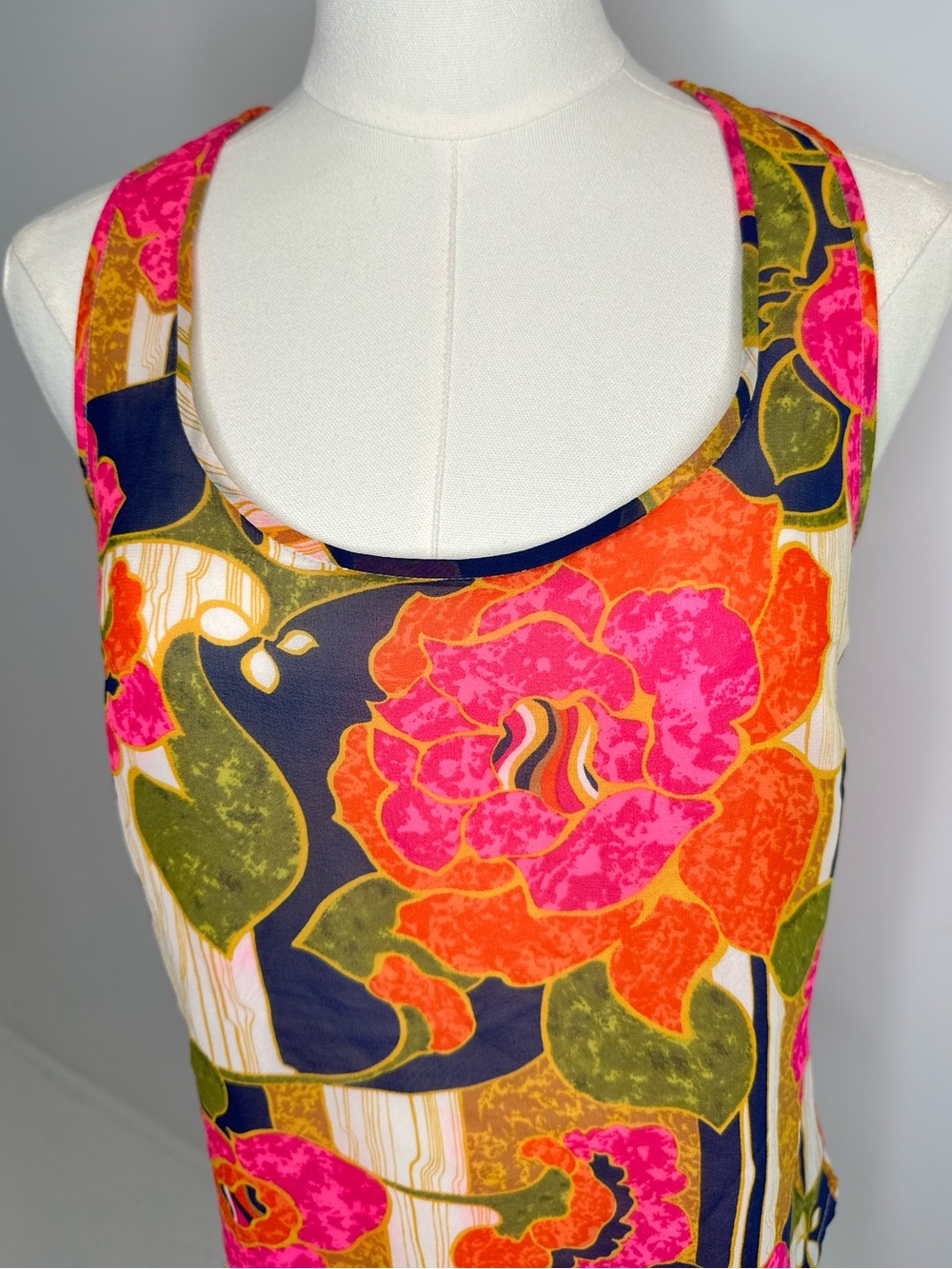 TRINA TURK 100% Silk Floral Tank Top Multicolor Scoop Neck Style 4151R120